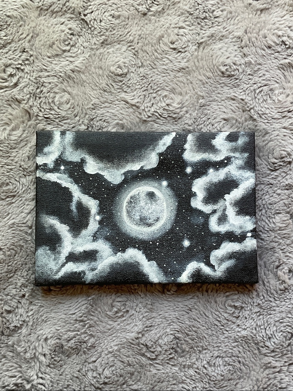 Glow in the dark Hand-Painted Black & White Moon Canvas Wall Art